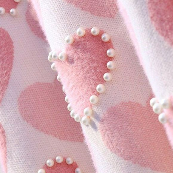 Pearl Beaded Heart Knit Turtleneck Sweater Pullover Women Top - Picture 6 of 10